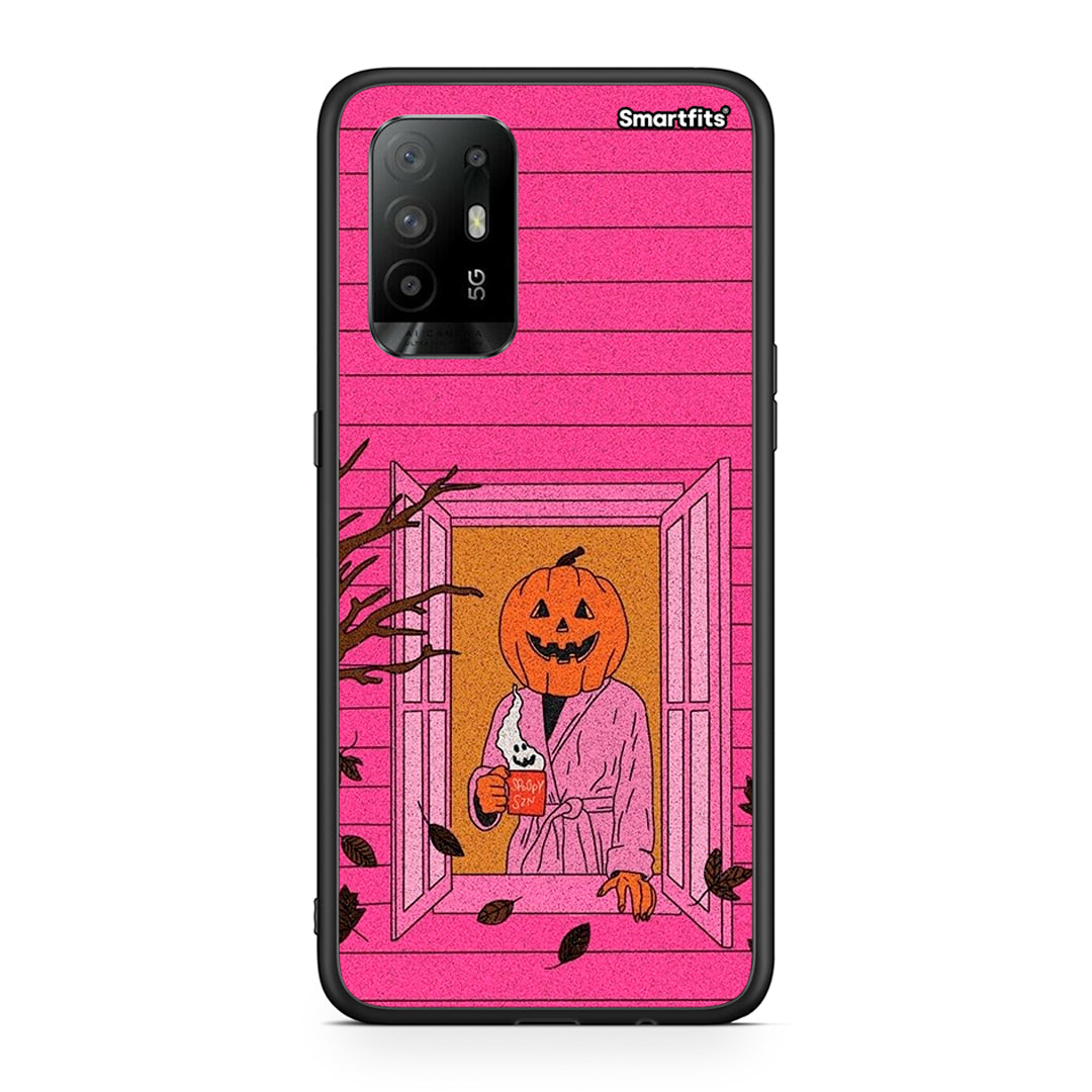 Oppo A94 5G Halloween Pumpkin Lady θήκη από τη Smartfits με σχέδιο στο πίσω μέρος και μαύρο περίβλημα | Smartphone case with colorful back and black bezels by Smartfits