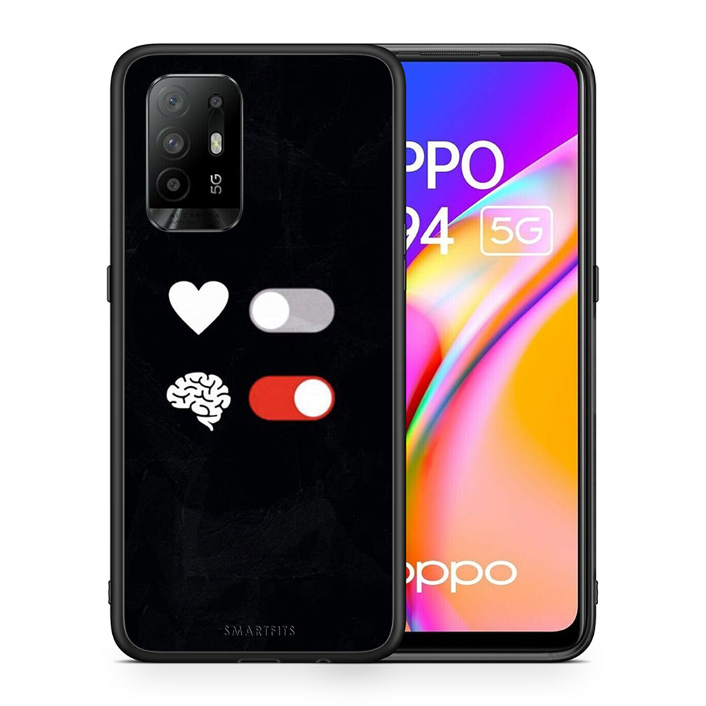 Θήκη Αγίου Βαλεντίνου Oppo A94 5G Heart Vs Brain από τη Smartfits με σχέδιο στο πίσω μέρος και μαύρο περίβλημα | Oppo A94 5G Heart Vs Brain case with colorful back and black bezels