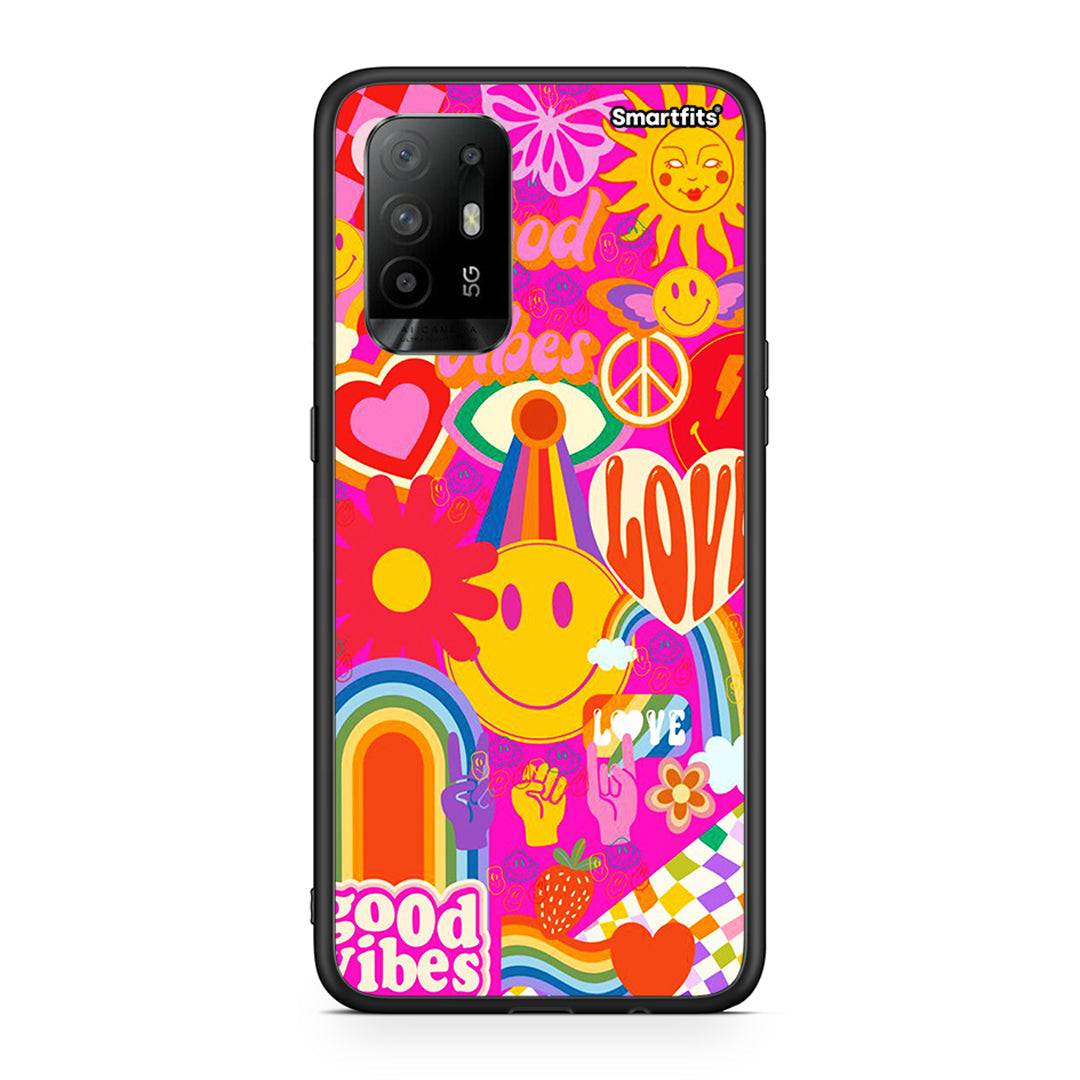 Oppo A94 5G Hippie Love θήκη από τη Smartfits με σχέδιο στο πίσω μέρος και μαύρο περίβλημα | Smartphone case with colorful back and black bezels by Smartfits