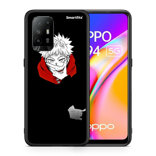 Θήκη Oppo A94 5G Itadori Anime από τη Smartfits με σχέδιο στο πίσω μέρος και μαύρο περίβλημα | Oppo A94 5G Itadori Anime case with colorful back and black bezels