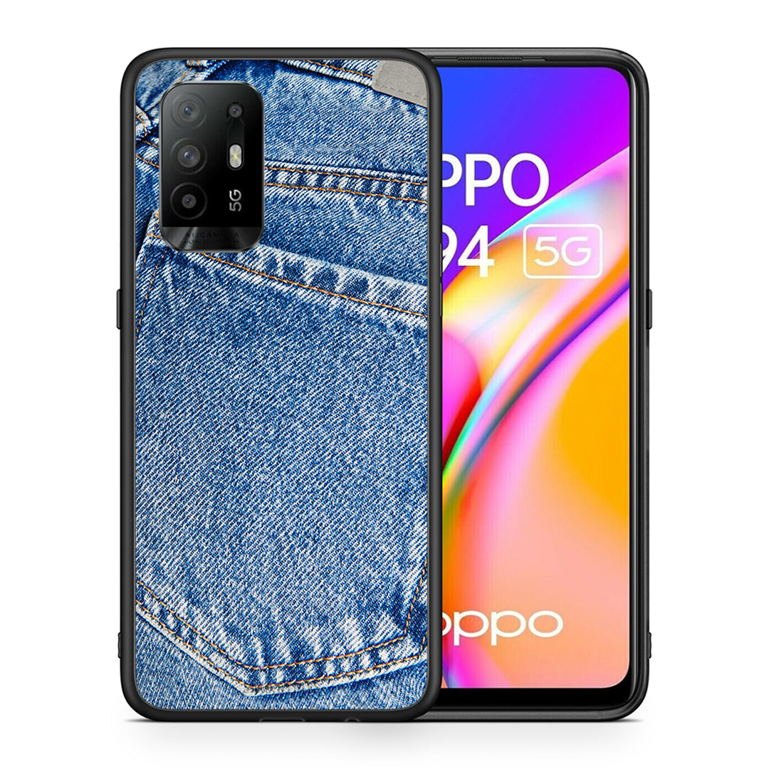 Θήκη Oppo A94 5G Jeans Pocket από τη Smartfits με σχέδιο στο πίσω μέρος και μαύρο περίβλημα | Oppo A94 5G Jeans Pocket case with colorful back and black bezels