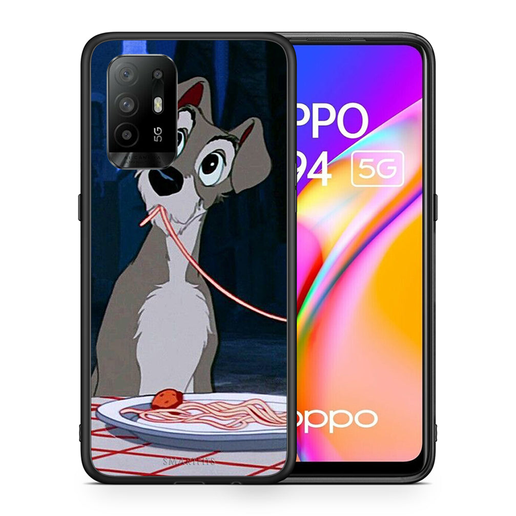 Θήκη Αγίου Βαλεντίνου Oppo A94 5G Lady And Tramp 1 από τη Smartfits με σχέδιο στο πίσω μέρος και μαύρο περίβλημα | Oppo A94 5G Lady And Tramp 1 case with colorful back and black bezels