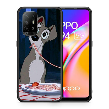 Θήκη Αγίου Βαλεντίνου Oppo A94 5G Lady And Tramp 1 από τη Smartfits με σχέδιο στο πίσω μέρος και μαύρο περίβλημα | Oppo A94 5G Lady And Tramp 1 case with colorful back and black bezels