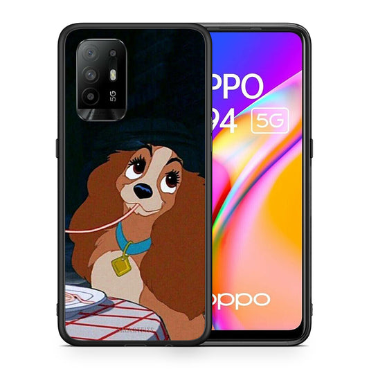 Θήκη Αγίου Βαλεντίνου Oppo A94 5G Lady And Tramp 2 από τη Smartfits με σχέδιο στο πίσω μέρος και μαύρο περίβλημα | Oppo A94 5G Lady And Tramp 2 case with colorful back and black bezels