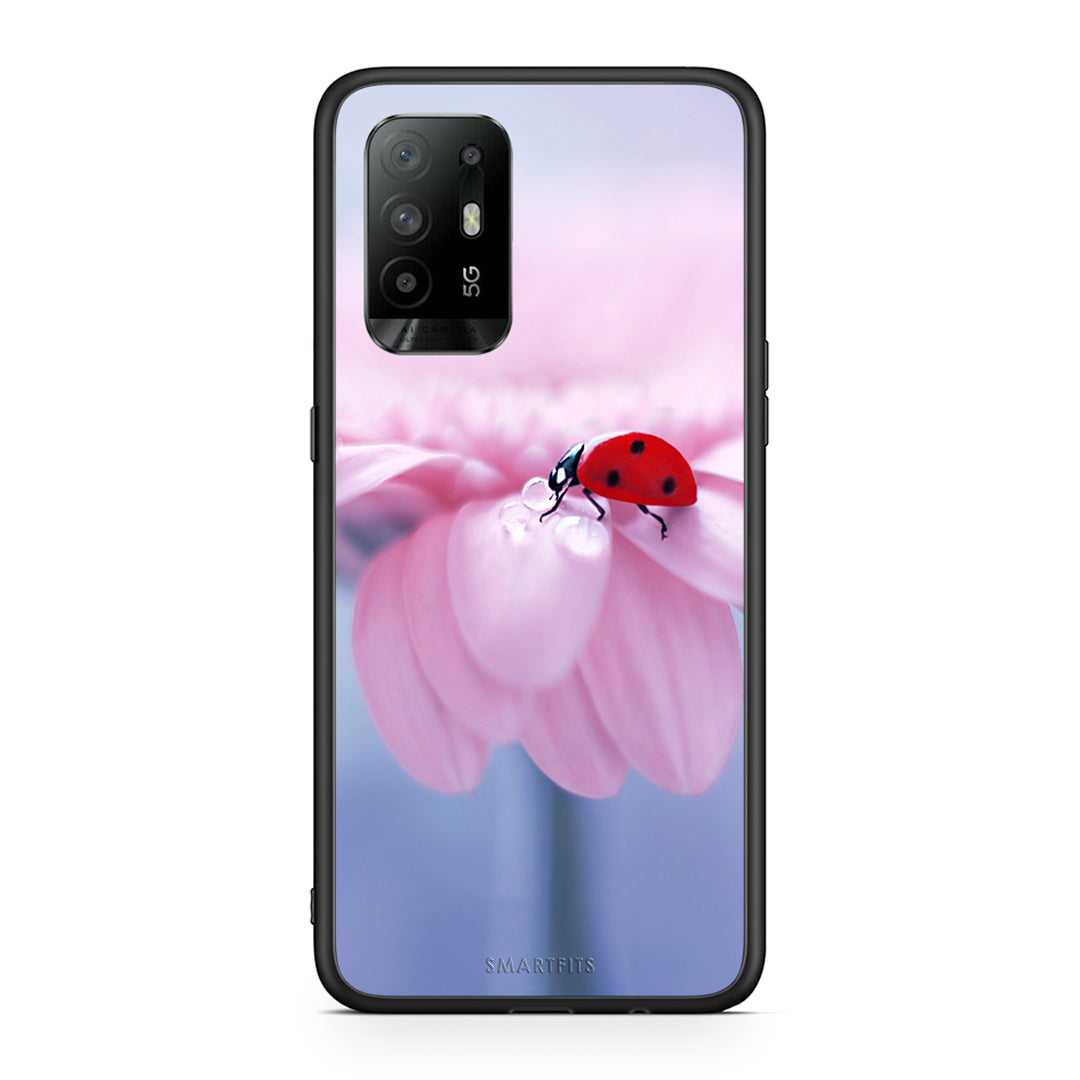 Oppo A94 5G Ladybug Flower θήκη από τη Smartfits με σχέδιο στο πίσω μέρος και μαύρο περίβλημα | Smartphone case with colorful back and black bezels by Smartfits