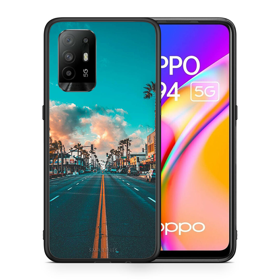 Θήκη Oppo A94 5G City Landscape από τη Smartfits με σχέδιο στο πίσω μέρος και μαύρο περίβλημα | Oppo A94 5G City Landscape case with colorful back and black bezels