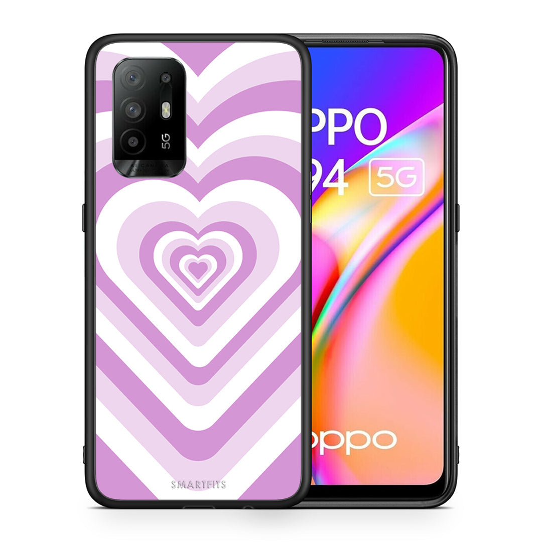 Θήκη Oppo A94 5G Lilac Hearts από τη Smartfits με σχέδιο στο πίσω μέρος και μαύρο περίβλημα | Oppo A94 5G Lilac Hearts case with colorful back and black bezels