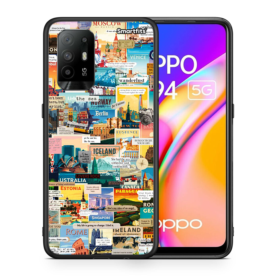 Θήκη Oppo A94 5G Live To Travel από τη Smartfits με σχέδιο στο πίσω μέρος και μαύρο περίβλημα | Oppo A94 5G Live To Travel case with colorful back and black bezels