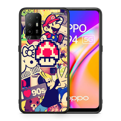 Θήκη Oppo A94 5G Love The 90s από τη Smartfits με σχέδιο στο πίσω μέρος και μαύρο περίβλημα | Oppo A94 5G Love The 90s case with colorful back and black bezels