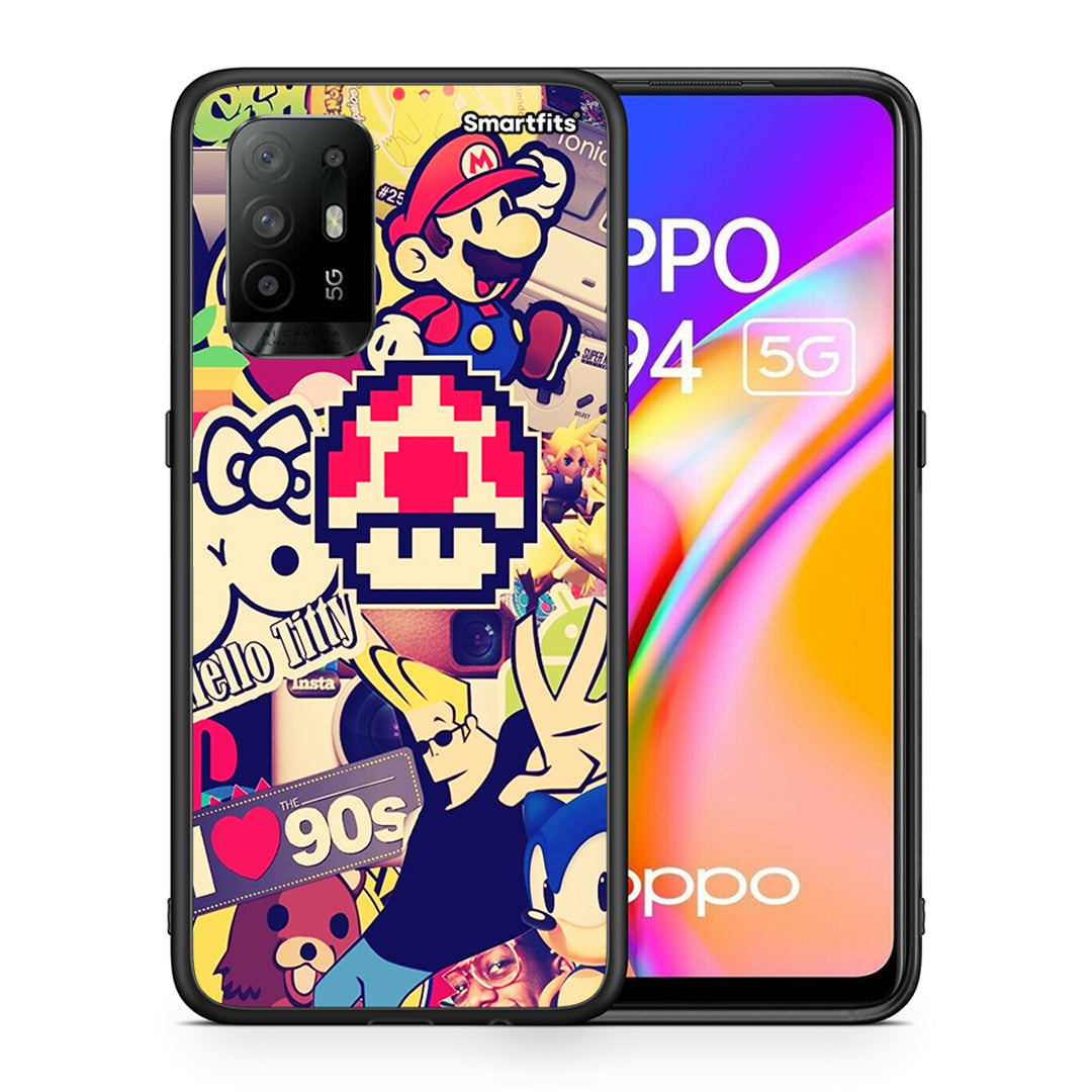 Θήκη Oppo A94 5G Love The 90s από τη Smartfits με σχέδιο στο πίσω μέρος και μαύρο περίβλημα | Oppo A94 5G Love The 90s case with colorful back and black bezels