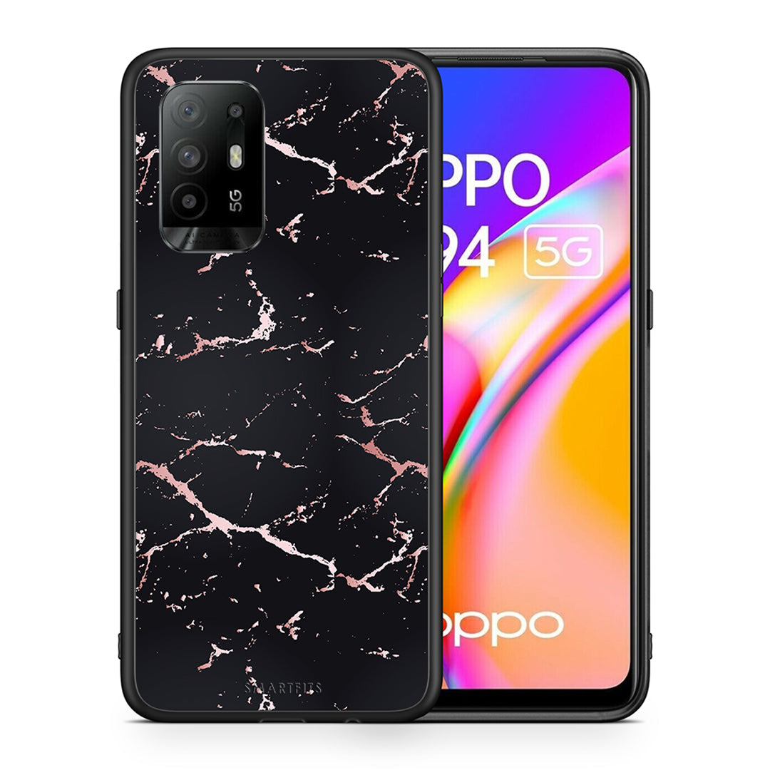 Θήκη Oppo A94 5G Black Rosegold Marble από τη Smartfits με σχέδιο στο πίσω μέρος και μαύρο περίβλημα | Oppo A94 5G Black Rosegold Marble case with colorful back and black bezels