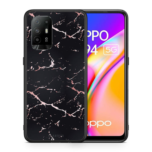 Θήκη Oppo A94 5G Black Rosegold Marble από τη Smartfits με σχέδιο στο πίσω μέρος και μαύρο περίβλημα | Oppo A94 5G Black Rosegold Marble case with colorful back and black bezels