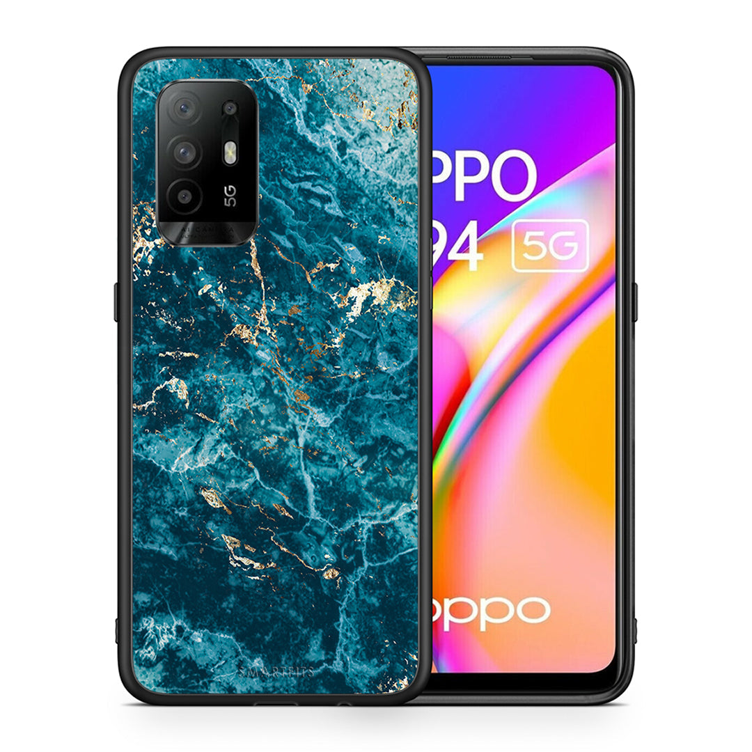 Θήκη Oppo A94 5G Marble Blue από τη Smartfits με σχέδιο στο πίσω μέρος και μαύρο περίβλημα | Oppo A94 5G Marble Blue case with colorful back and black bezels
