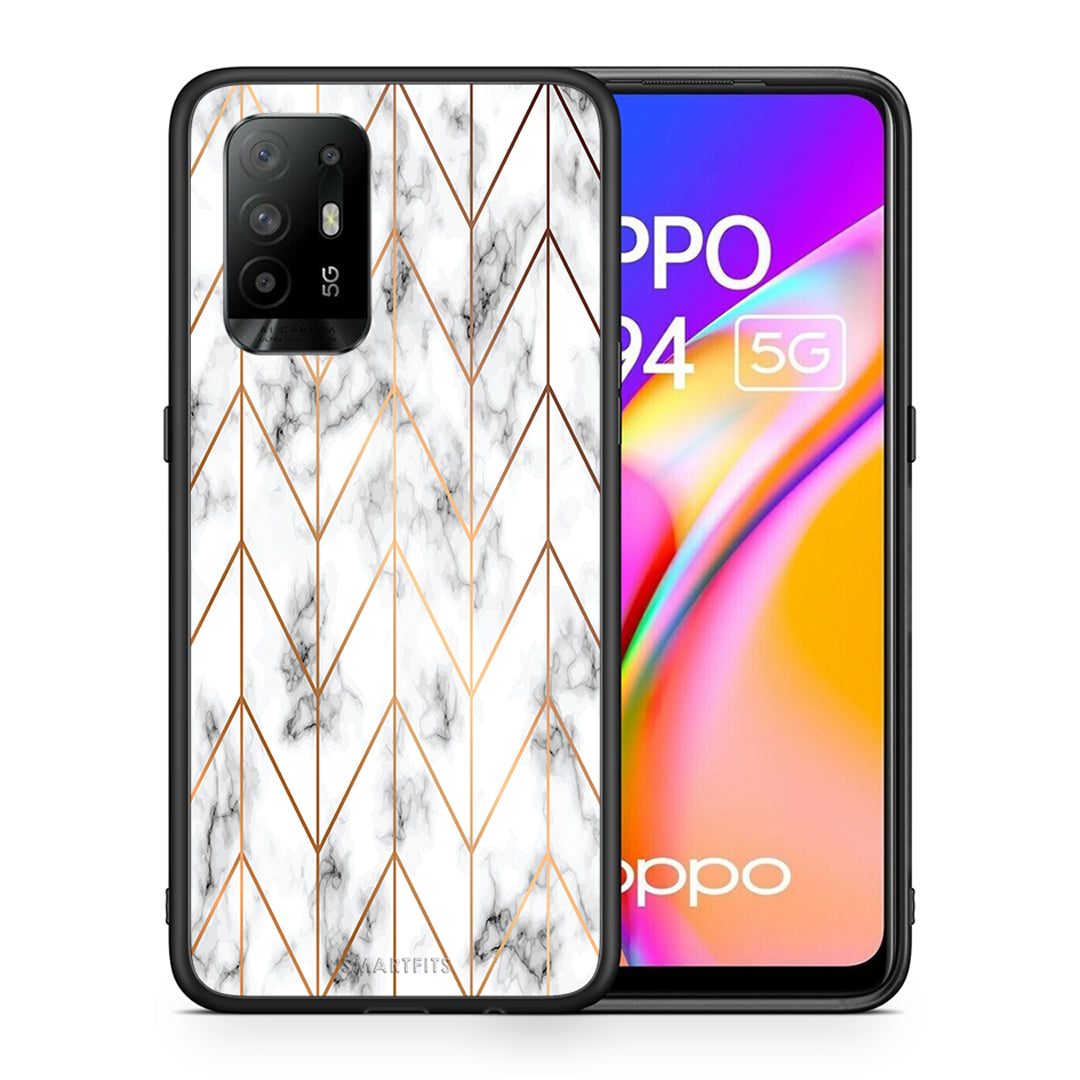 Θήκη Oppo A94 5G Gold Geometric Marble από τη Smartfits με σχέδιο στο πίσω μέρος και μαύρο περίβλημα | Oppo A94 5G Gold Geometric Marble case with colorful back and black bezels