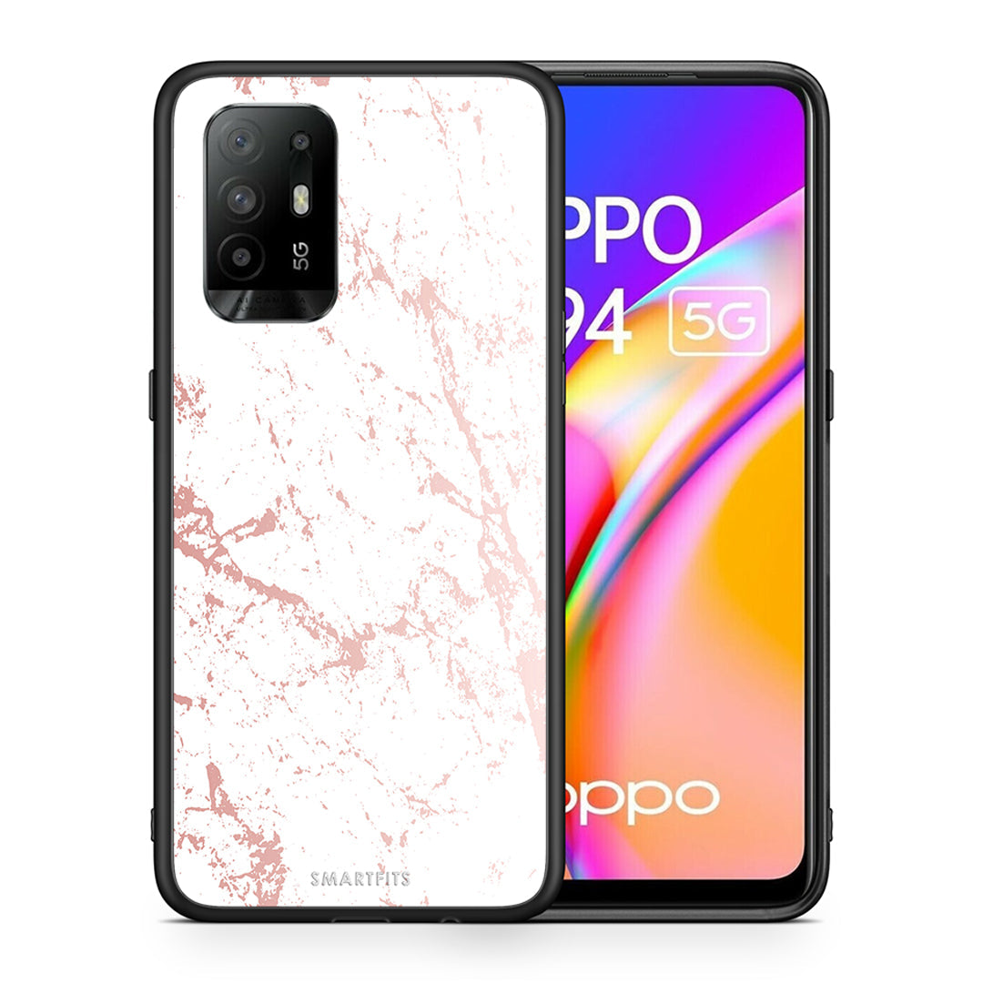 Θήκη Oppo A94 5G Pink Splash Marble από τη Smartfits με σχέδιο στο πίσω μέρος και μαύρο περίβλημα | Oppo A94 5G Pink Splash Marble case with colorful back and black bezels