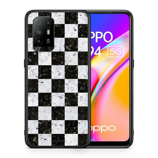 Θήκη Oppo A94 5G Square Geometric Marble από τη Smartfits με σχέδιο στο πίσω μέρος και μαύρο περίβλημα | Oppo A94 5G Square Geometric Marble case with colorful back and black bezels