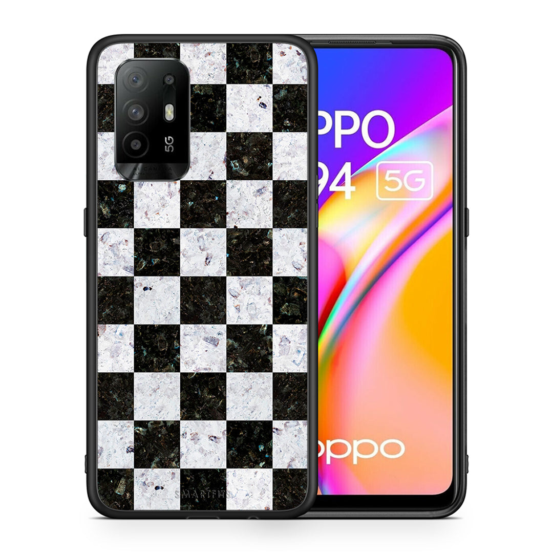 Θήκη Oppo A94 5G Square Geometric Marble από τη Smartfits με σχέδιο στο πίσω μέρος και μαύρο περίβλημα | Oppo A94 5G Square Geometric Marble case with colorful back and black bezels
