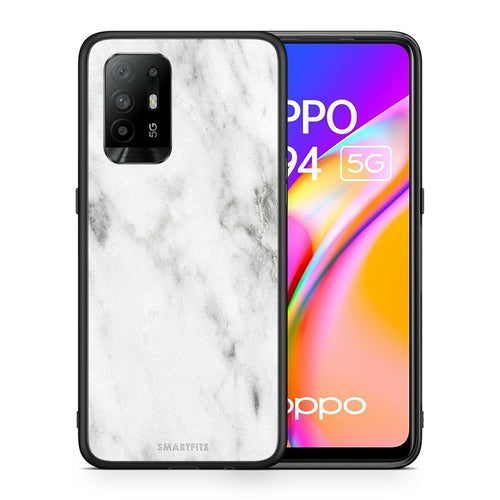 Θήκη Oppo A94 5G White Marble από τη Smartfits με σχέδιο στο πίσω μέρος και μαύρο περίβλημα | Oppo A94 5G White Marble case with colorful back and black bezels