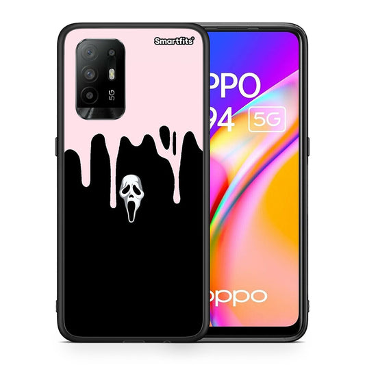 Θήκη Oppo A94 5G Melting Halloween Mask από τη Smartfits με σχέδιο στο πίσω μέρος και μαύρο περίβλημα | Oppo A94 5G Melting Halloween Mask case with colorful back and black bezels