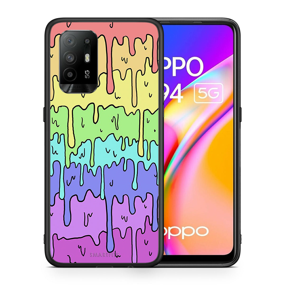 Θήκη Oppo A94 5G Melting Rainbow από τη Smartfits με σχέδιο στο πίσω μέρος και μαύρο περίβλημα | Oppo A94 5G Melting Rainbow case with colorful back and black bezels