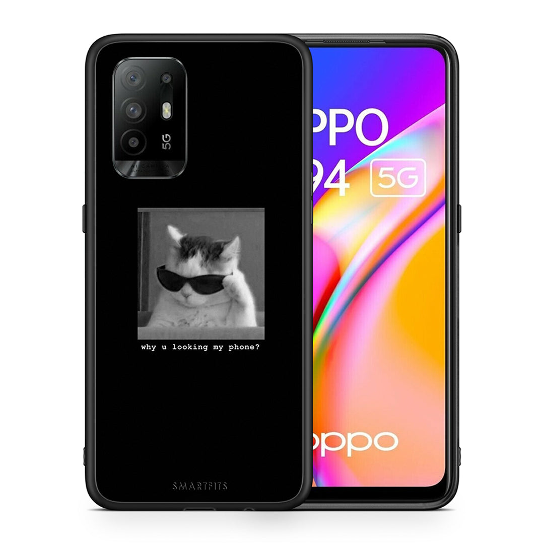 Θήκη Oppo A94 5G Meme Cat από τη Smartfits με σχέδιο στο πίσω μέρος και μαύρο περίβλημα | Oppo A94 5G Meme Cat case with colorful back and black bezels