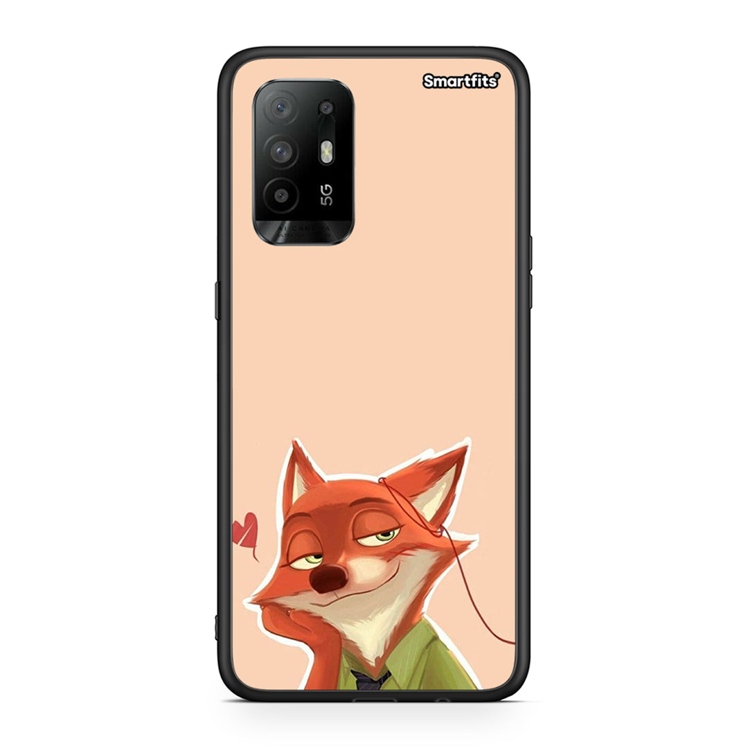 Oppo A94 5G Nick Wilde And Judy Hopps Love 1 θήκη από τη Smartfits με σχέδιο στο πίσω μέρος και μαύρο περίβλημα | Smartphone case with colorful back and black bezels by Smartfits