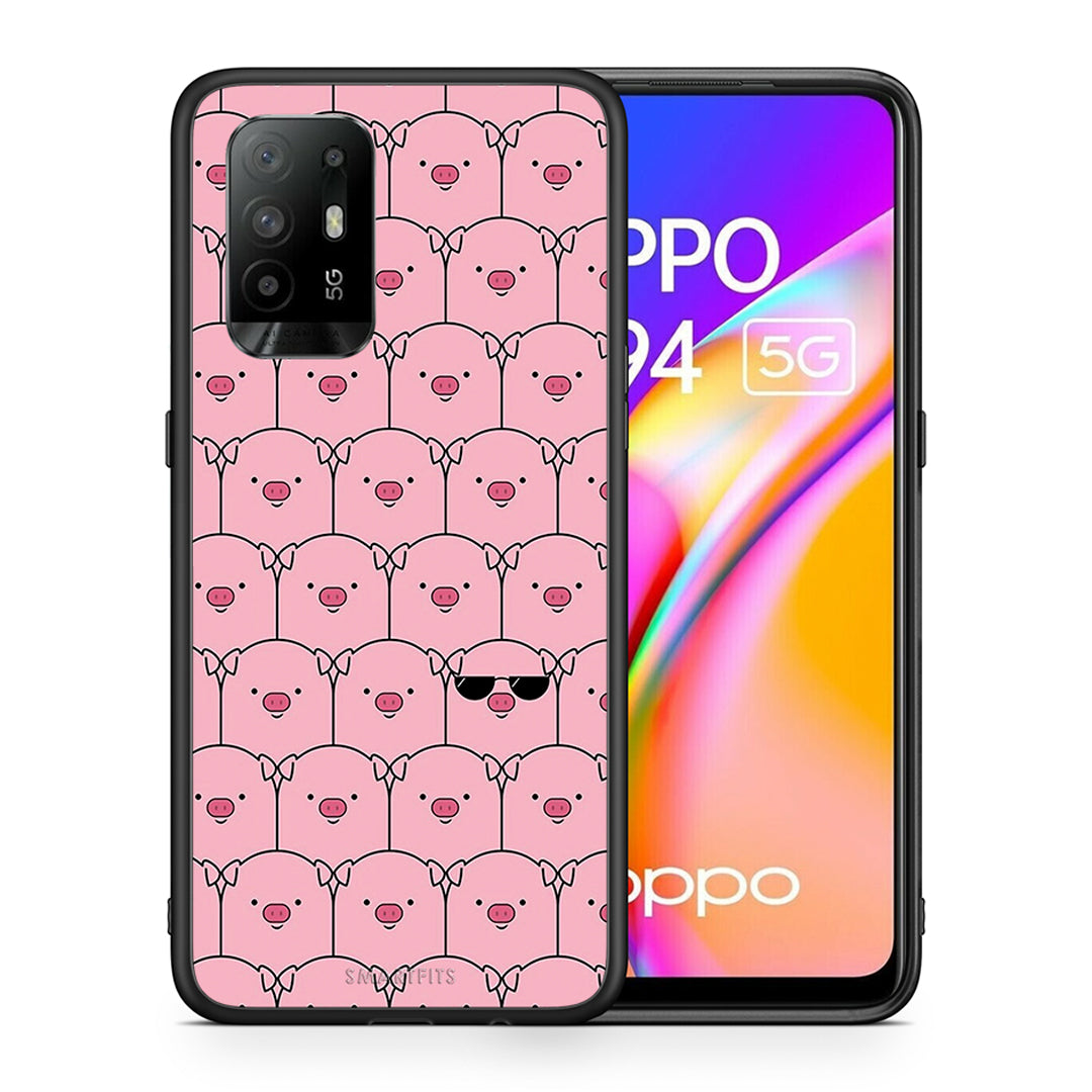 Θήκη Oppo A94 5G Pig Glasses από τη Smartfits με σχέδιο στο πίσω μέρος και μαύρο περίβλημα | Oppo A94 5G Pig Glasses case with colorful back and black bezels