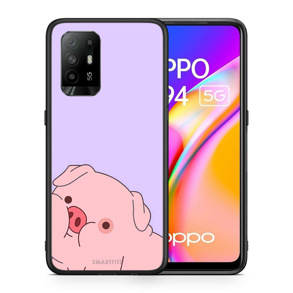 Θήκη Αγίου Βαλεντίνου Oppo A94 5G Pig Love 2 από τη Smartfits με σχέδιο στο πίσω μέρος και μαύρο περίβλημα | Oppo A94 5G Pig Love 2 case with colorful back and black bezels
