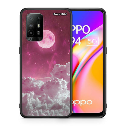 Θήκη Oppo A94 5G Pink Moon από τη Smartfits με σχέδιο στο πίσω μέρος και μαύρο περίβλημα | Oppo A94 5G Pink Moon case with colorful back and black bezels
