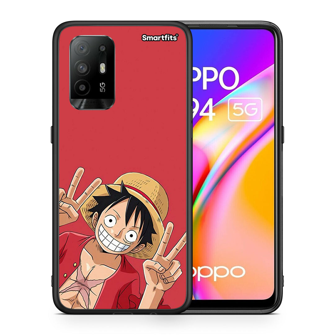 Θήκη Oppo A94 5G Pirate Luffy από τη Smartfits με σχέδιο στο πίσω μέρος και μαύρο περίβλημα | Oppo A94 5G Pirate Luffy case with colorful back and black bezels