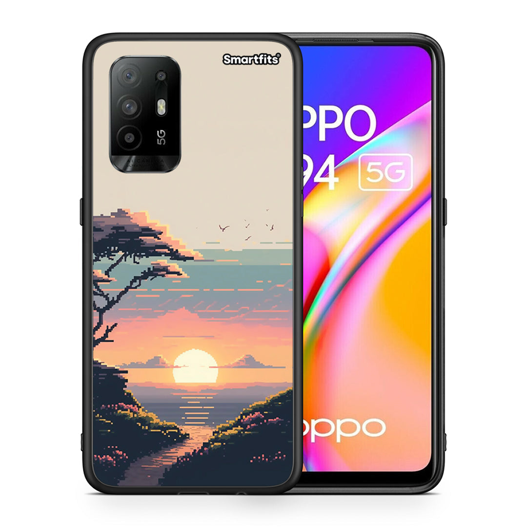 Θήκη Oppo A94 5G Pixel Sunset από τη Smartfits με σχέδιο στο πίσω μέρος και μαύρο περίβλημα | Oppo A94 5G Pixel Sunset case with colorful back and black bezels