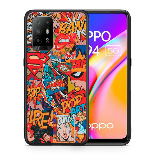 Θήκη Oppo A94 5G PopArt OMG από τη Smartfits με σχέδιο στο πίσω μέρος και μαύρο περίβλημα | Oppo A94 5G PopArt OMG case with colorful back and black bezels