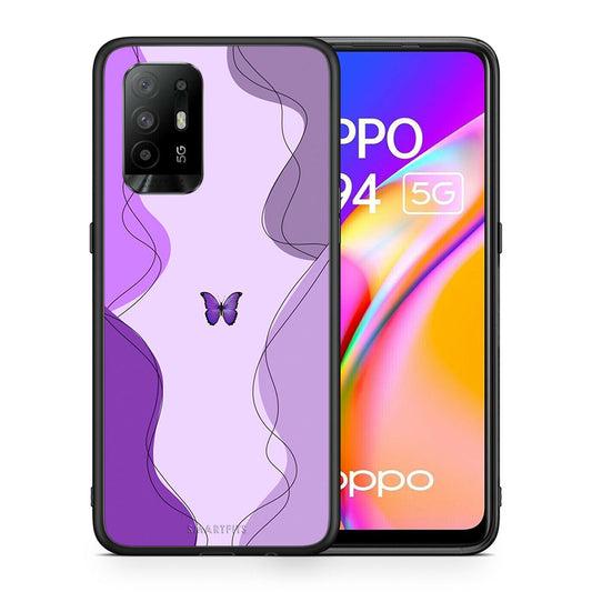 Θήκη Αγίου Βαλεντίνου Oppo A94 5G Purple Mariposa από τη Smartfits με σχέδιο στο πίσω μέρος και μαύρο περίβλημα | Oppo A94 5G Purple Mariposa case with colorful back and black bezels