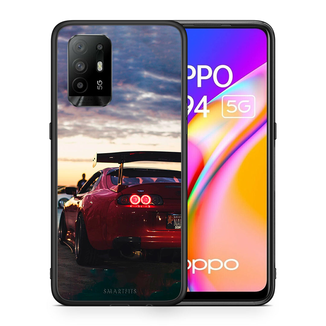 Θήκη Oppo A94 5G Racing Supra από τη Smartfits με σχέδιο στο πίσω μέρος και μαύρο περίβλημα | Oppo A94 5G Racing Supra case with colorful back and black bezels