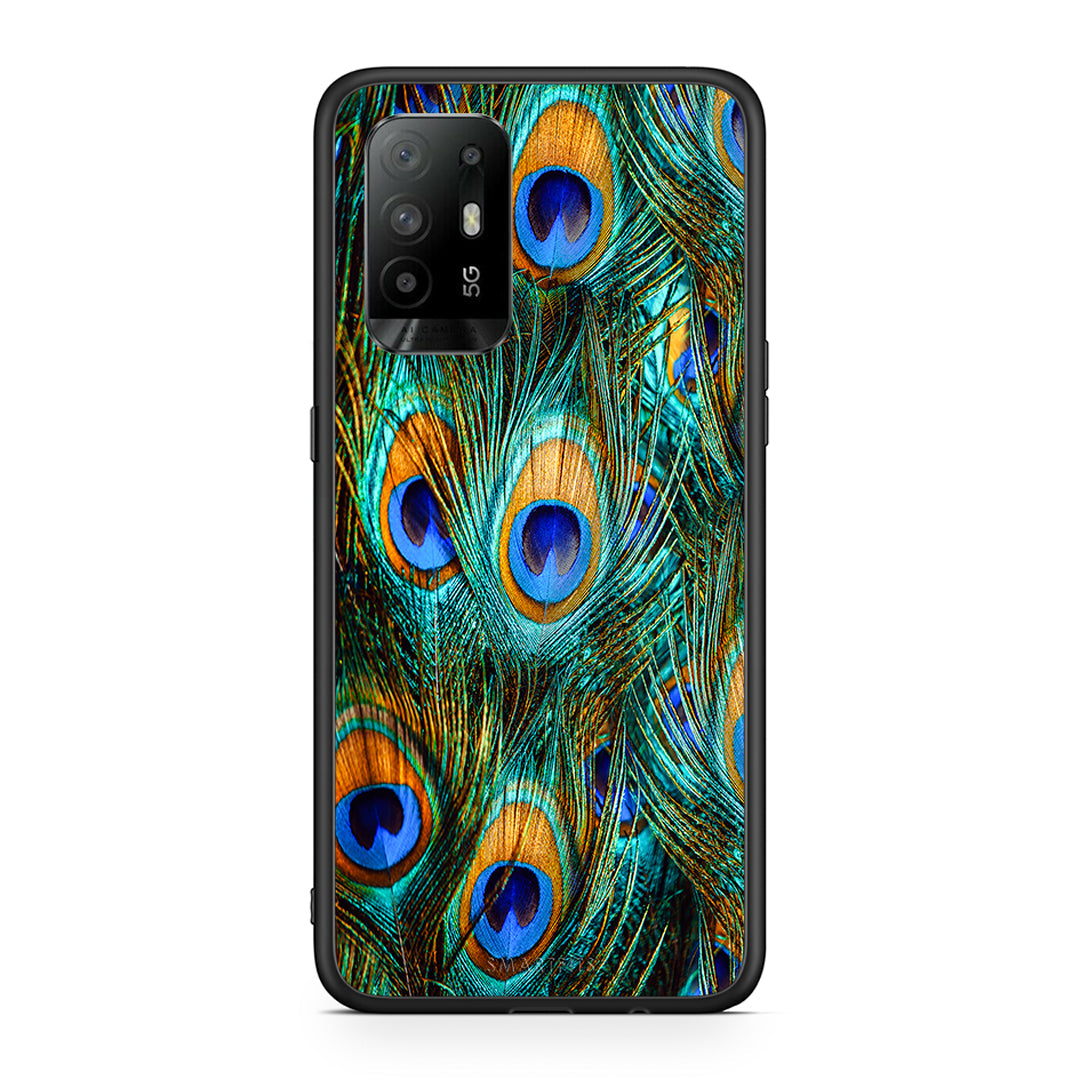 Oppo A94 5G Real Peacock Feathers θήκη από τη Smartfits με σχέδιο στο πίσω μέρος και μαύρο περίβλημα | Smartphone case with colorful back and black bezels by Smartfits