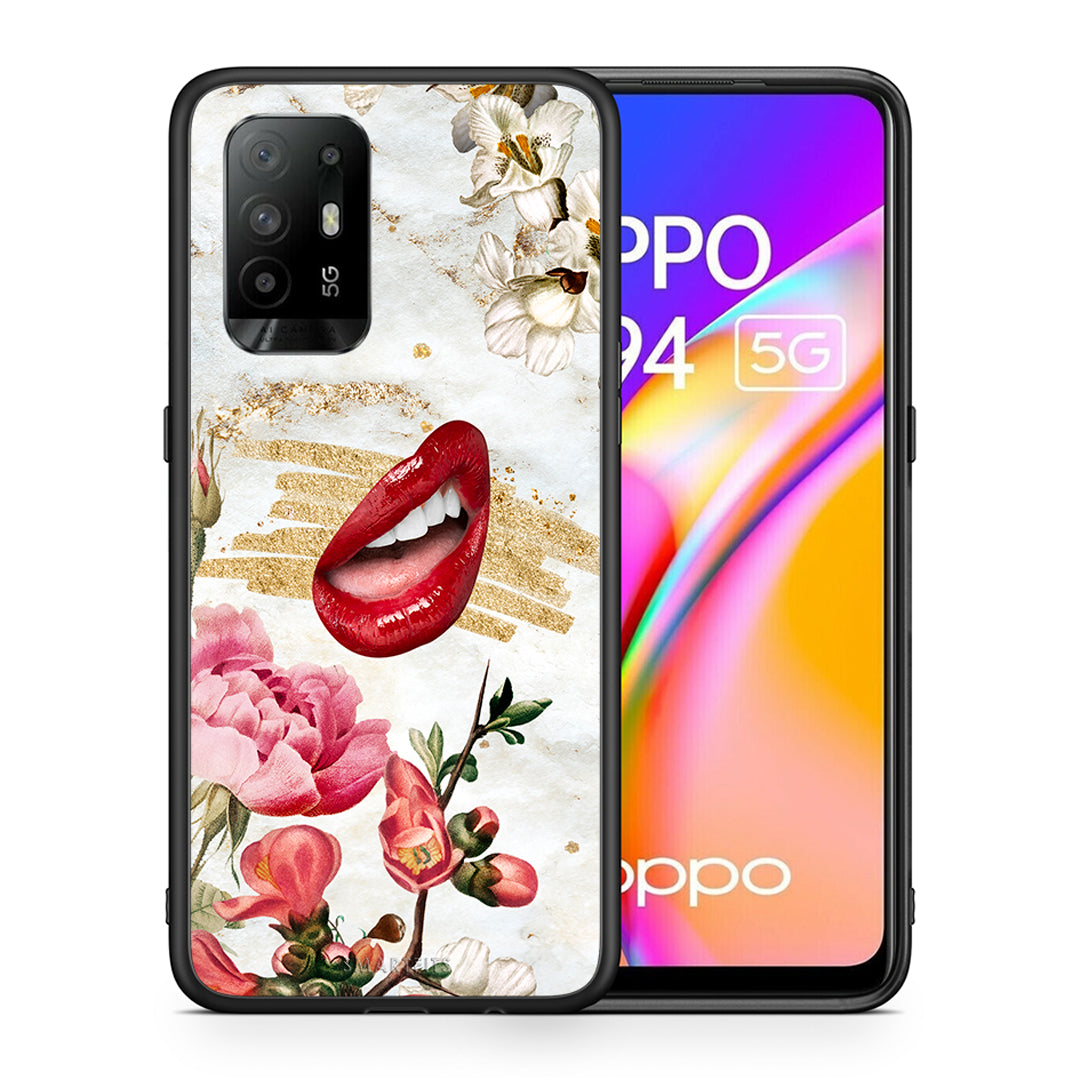 Θήκη Oppo A94 5G Red Lips από τη Smartfits με σχέδιο στο πίσω μέρος και μαύρο περίβλημα | Oppo A94 5G Red Lips case with colorful back and black bezels