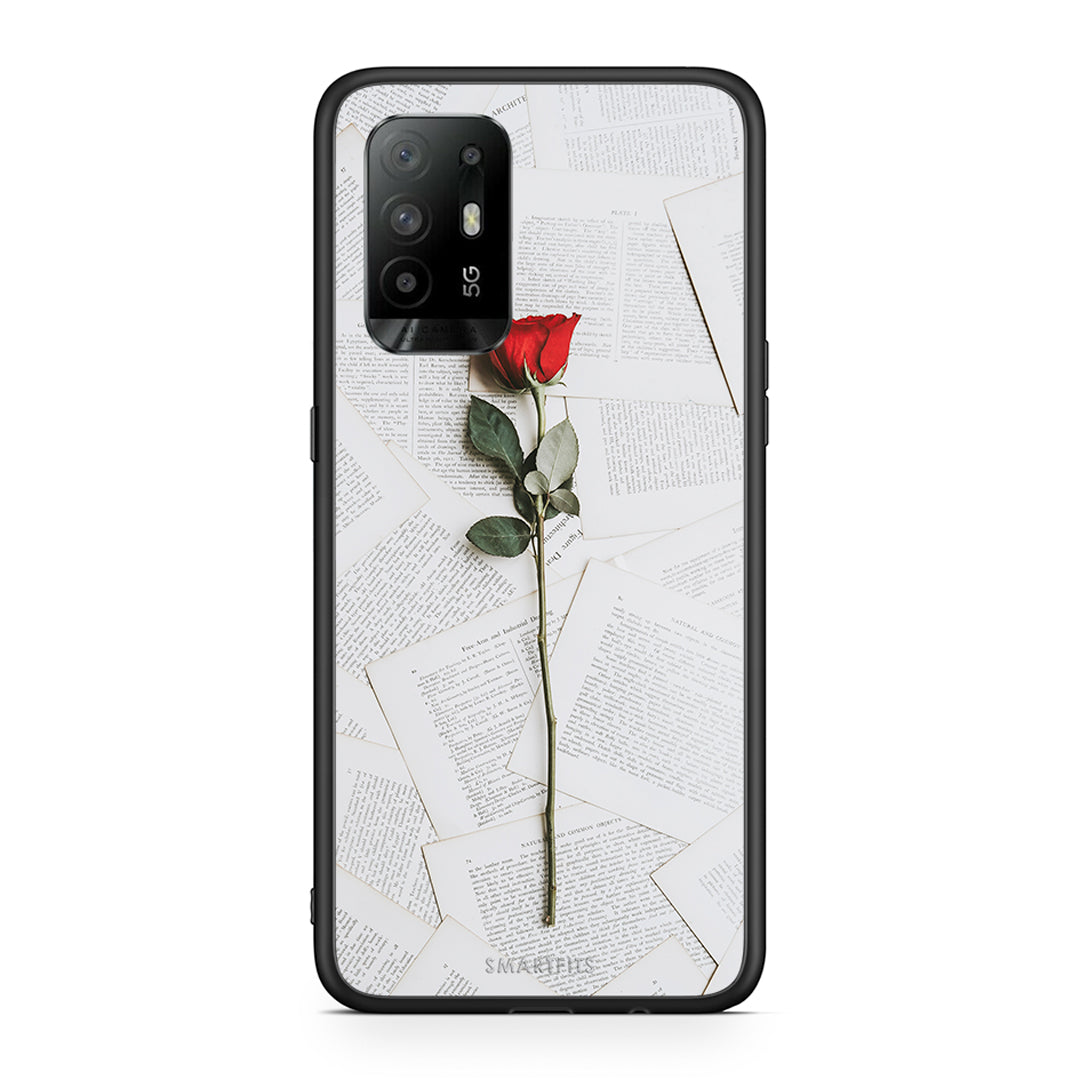 Oppo A94 5G Red Rose θήκη από τη Smartfits με σχέδιο στο πίσω μέρος και μαύρο περίβλημα | Smartphone case with colorful back and black bezels by Smartfits