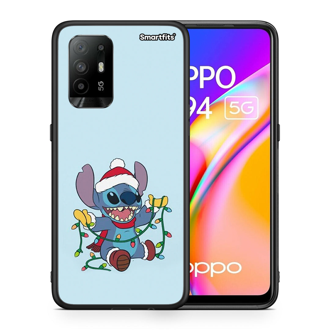 Θήκη Oppo A94 5G Santa Stich από τη Smartfits με σχέδιο στο πίσω μέρος και μαύρο περίβλημα | Oppo A94 5G Santa Stich case with colorful back and black bezels