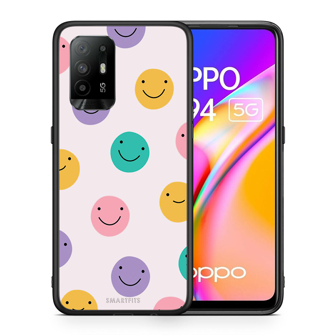 Θήκη Oppo A94 5G Smiley Faces από τη Smartfits με σχέδιο στο πίσω μέρος και μαύρο περίβλημα | Oppo A94 5G Smiley Faces case with colorful back and black bezels