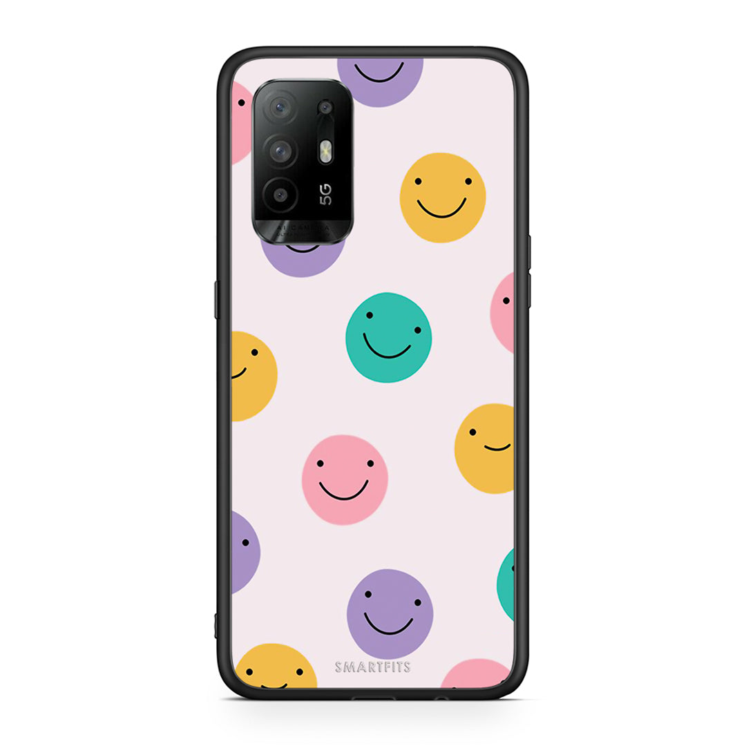 Oppo A94 5G Smiley Faces θήκη από τη Smartfits με σχέδιο στο πίσω μέρος και μαύρο περίβλημα | Smartphone case with colorful back and black bezels by Smartfits