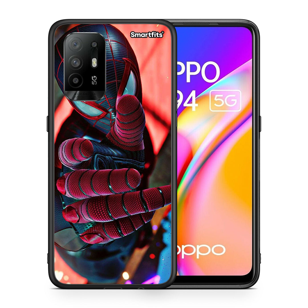 Θήκη Oppo A94 5G Spider Hand από τη Smartfits με σχέδιο στο πίσω μέρος και μαύρο περίβλημα | Oppo A94 5G Spider Hand case with colorful back and black bezels