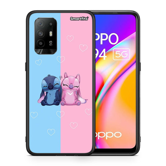 Θήκη Oppo A94 5G Stitch And Angel από τη Smartfits με σχέδιο στο πίσω μέρος και μαύρο περίβλημα | Oppo A94 5G Stitch And Angel case with colorful back and black bezels