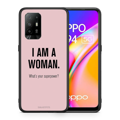 Θήκη Oppo A94 5G Superpower Woman από τη Smartfits με σχέδιο στο πίσω μέρος και μαύρο περίβλημα | Oppo A94 5G Superpower Woman case with colorful back and black bezels