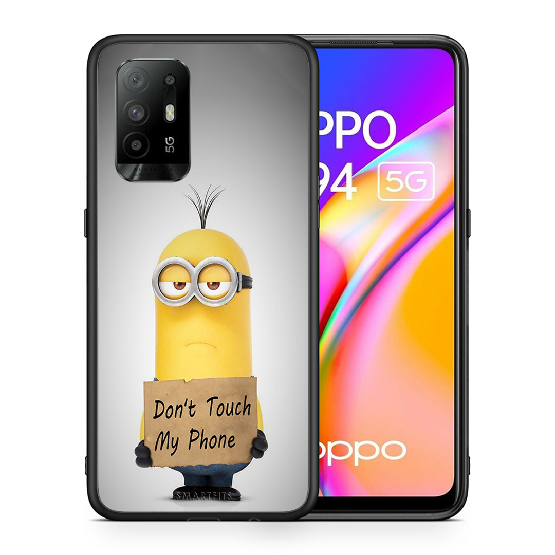 Θήκη Oppo A94 5G Minion Text από τη Smartfits με σχέδιο στο πίσω μέρος και μαύρο περίβλημα | Oppo A94 5G Minion Text case with colorful back and black bezels