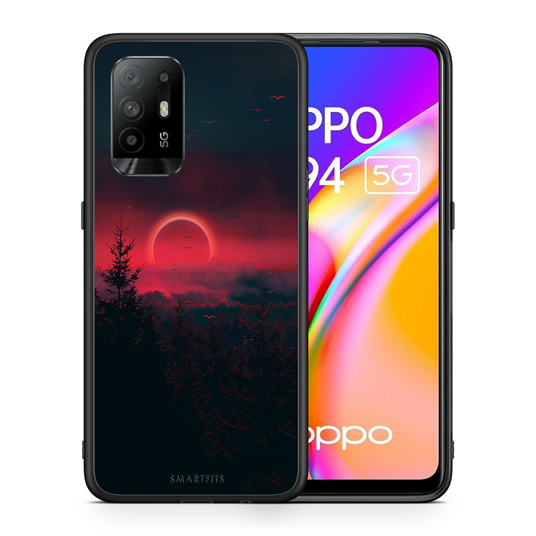 Θήκη Oppo A94 5G Sunset Tropic από τη Smartfits με σχέδιο στο πίσω μέρος και μαύρο περίβλημα | Oppo A94 5G Sunset Tropic case with colorful back and black bezels