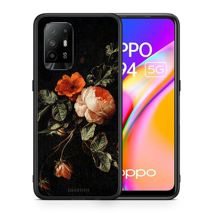 Θήκη Oppo A94 5G Vintage Roses από τη Smartfits με σχέδιο στο πίσω μέρος και μαύρο περίβλημα | Oppo A94 5G Vintage Roses case with colorful back and black bezels