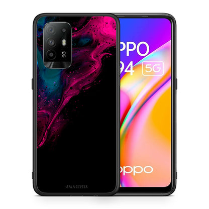 Θήκη Oppo A94 5G Pink Black Watercolor από τη Smartfits με σχέδιο στο πίσω μέρος και μαύρο περίβλημα | Oppo A94 5G Pink Black Watercolor case with colorful back and black bezels