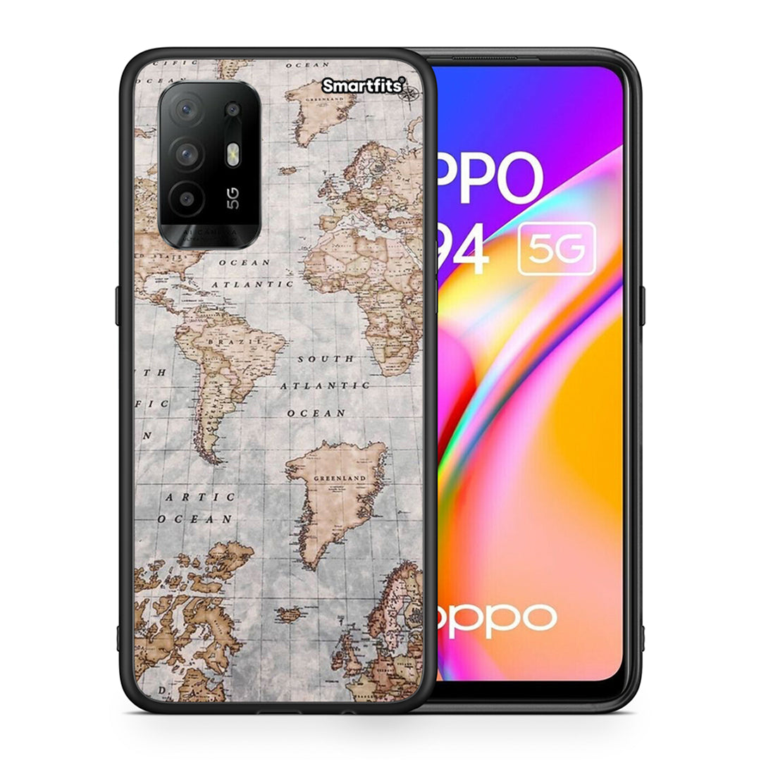 Θήκη Oppo A94 5G World Map από τη Smartfits με σχέδιο στο πίσω μέρος και μαύρο περίβλημα | Oppo A94 5G World Map case with colorful back and black bezels