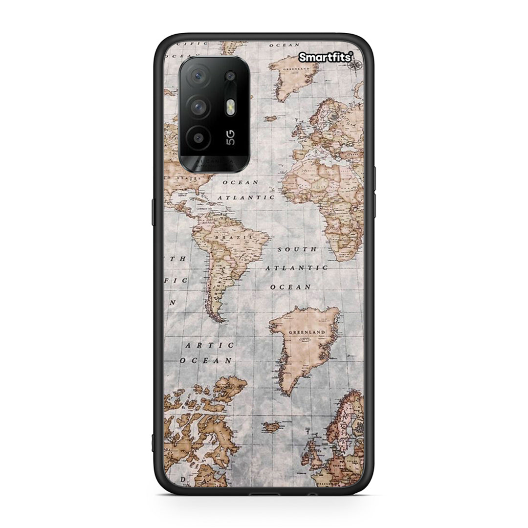 Oppo A94 5G World Map θήκη από τη Smartfits με σχέδιο στο πίσω μέρος και μαύρο περίβλημα | Smartphone case with colorful back and black bezels by Smartfits