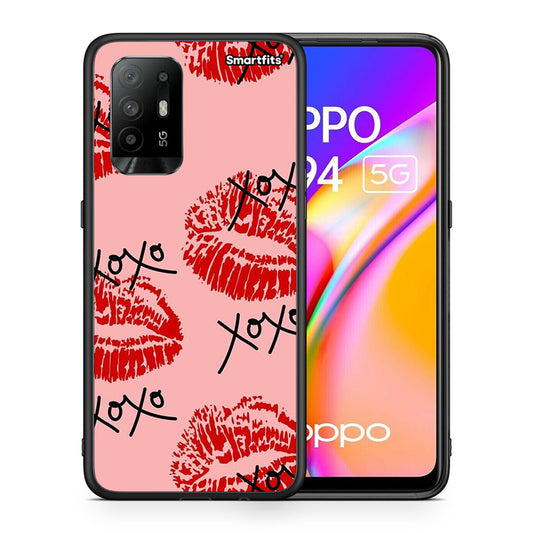 Θήκη Oppo A94 5G XOXO Lips από τη Smartfits με σχέδιο στο πίσω μέρος και μαύρο περίβλημα | Oppo A94 5G XOXO Lips case with colorful back and black bezels
